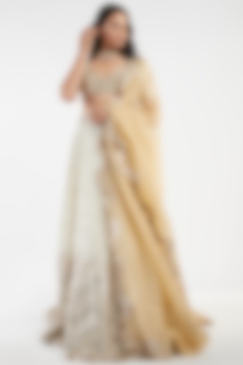 Ivory Hand Embroidered Bridal Lehenga Set by Abhinav Mishra at Pernia's Pop Up Shop
