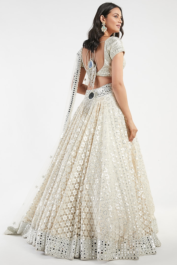 Ivory Mirror Hand Embroidered Bridal Lehenga Set by Abhinav Mishra at Pernia's Pop Up Shop
