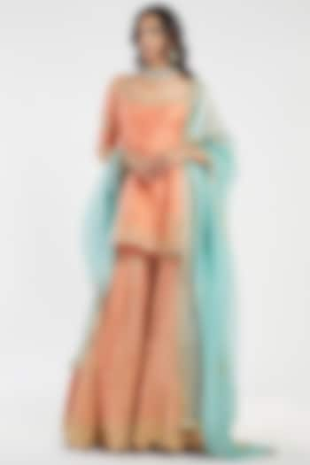 Orange & Blue Hand Embroidered Sharara Set by Abhinav Mishra at Pernia's Pop Up Shop