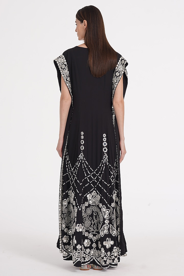 Charcoal Black Georgette Zari Hand Embroidered Kaftan by Abhinav Mishra at Pernia's Pop Up Shop