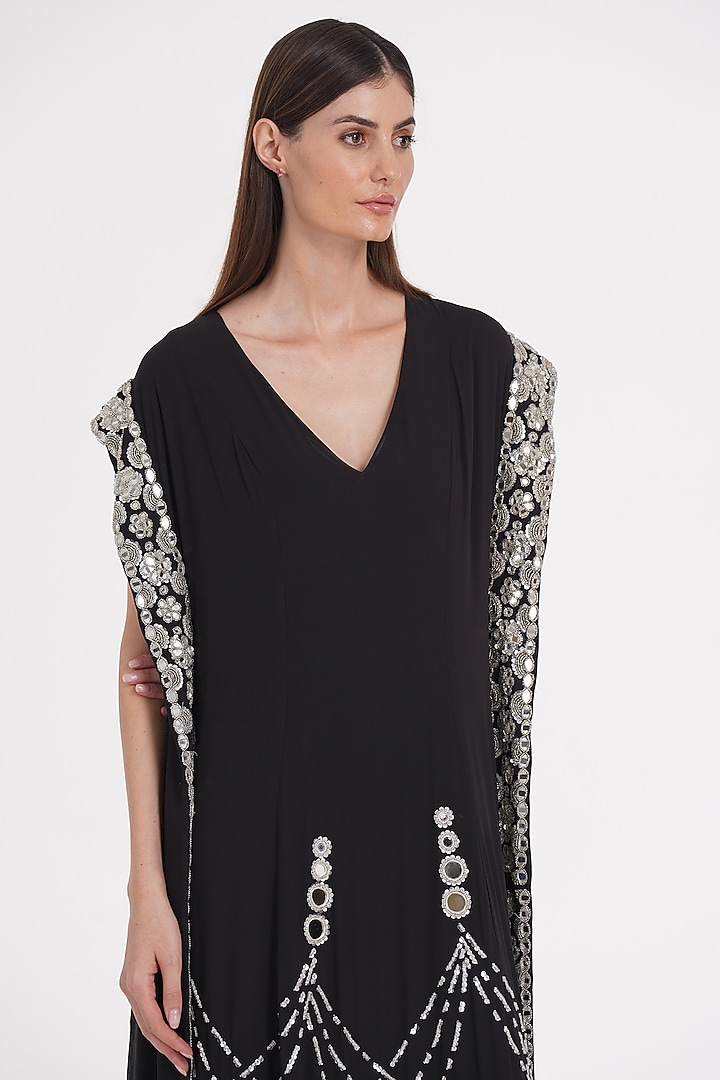 Charcoal Black Georgette Zari Hand Embroidered Kaftan by Abhinav Mishra at Pernia's Pop Up Shop