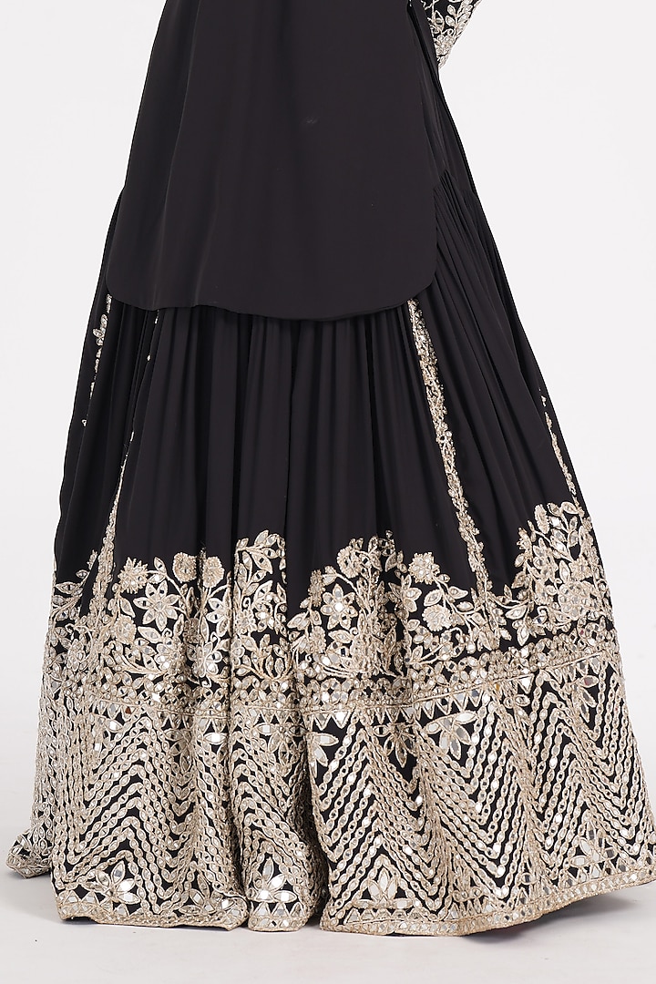 Carbon Black Georgette Zari & Mirror Hand Embroidered Bridal Lehenga Set by Abhinav Mishra at Pernia's Pop Up Shop