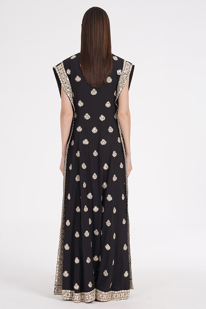 Cold Black Georgette Sequin & Mirror Embroidered Kaftan by Abhinav Mishra at Pernia's Pop Up Shop