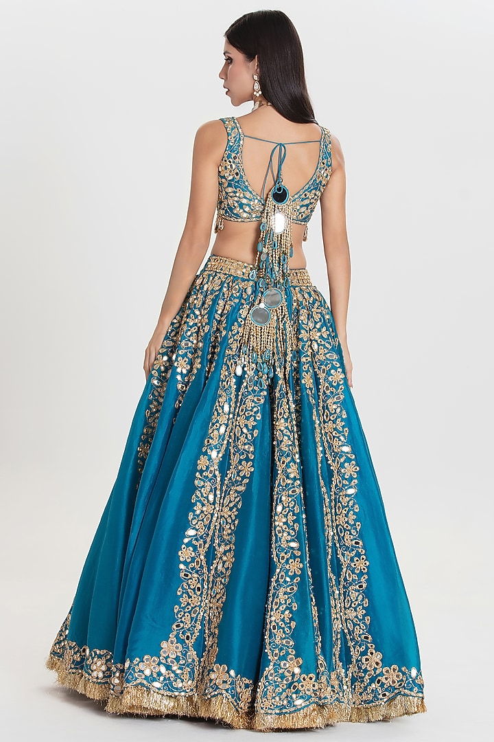 Celestial Blue Organza Mirror Embroidered Bridal Lehenga Set by Abhinav Mishra at Pernia's Pop Up Shop