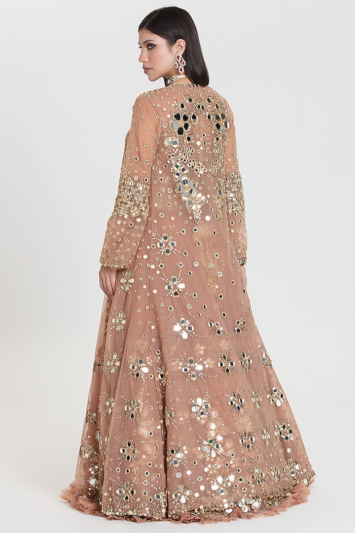 Caramel Colored Net Sequins Embroidered Jacket Bridal Lehenga Set by Abhinav Mishra at Pernia's Pop Up Shop