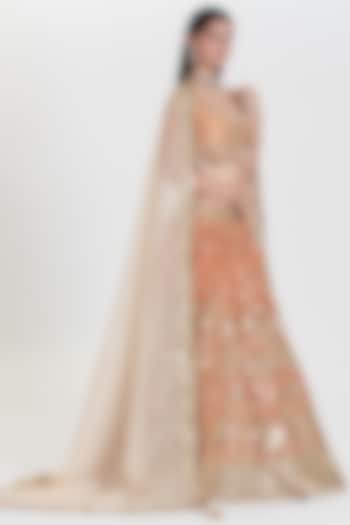 Peach Organza Sequins Embroidered Bridal Lehenga Set by Abhinav Mishra at Pernia's Pop Up Shop