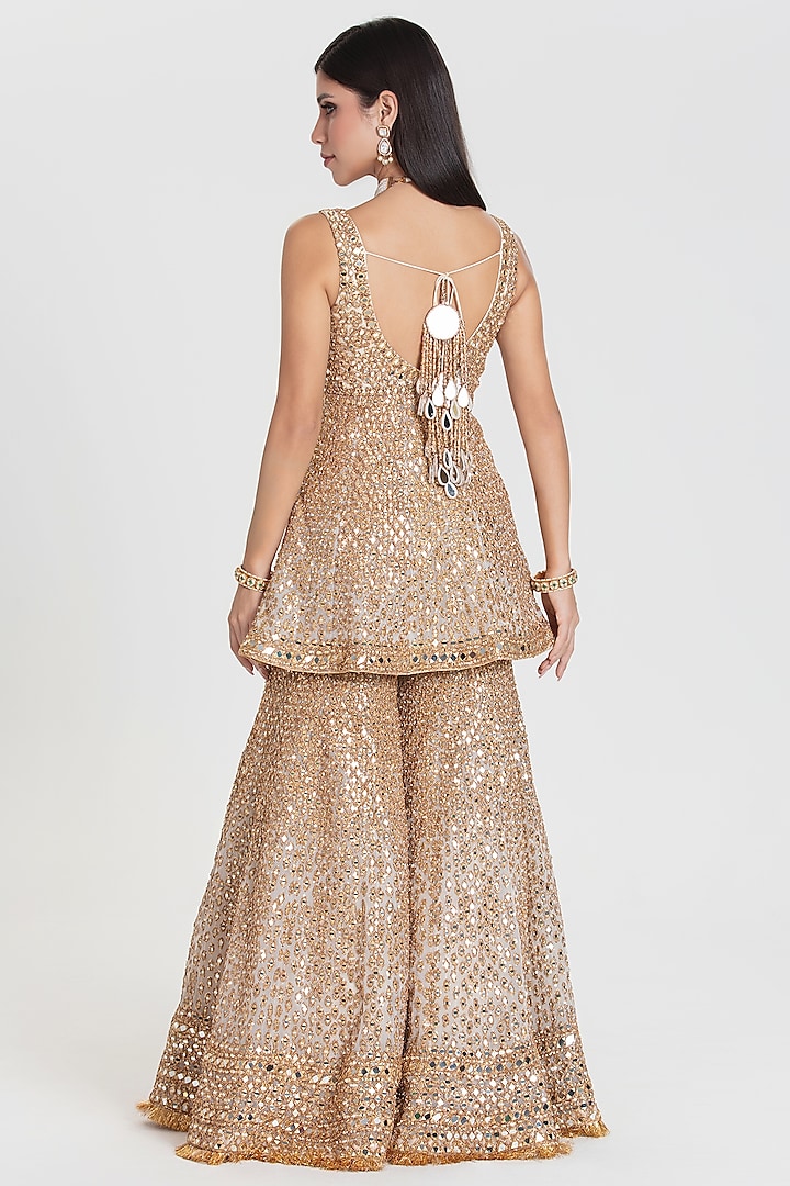 Ivory Net Mirror Embroidered Bridal Sharara Set by Abhinav Mishra at Pernia's Pop Up Shop