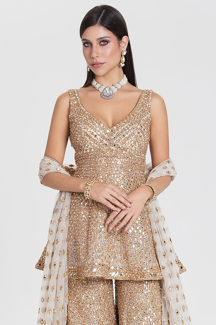 Ivory Net Mirror Embroidered Bridal Sharara Set by Abhinav Mishra at Pernia's Pop Up Shop