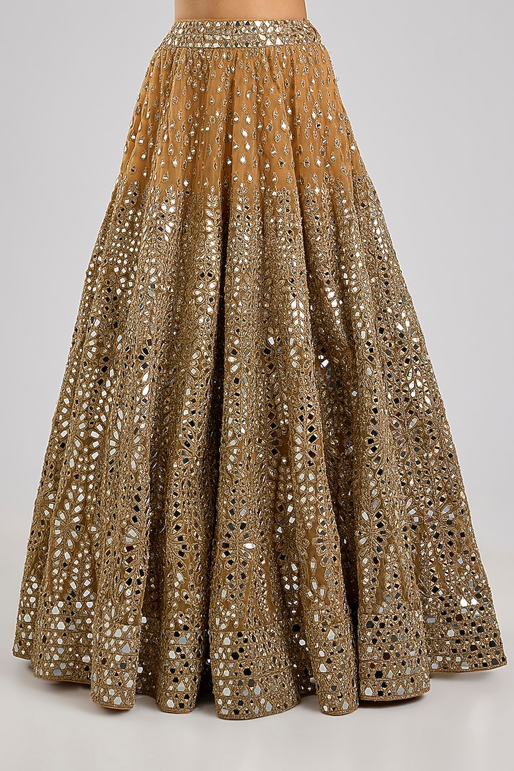 Gold Net Mirror Embroidered Bridal Lehenga Set by Abhinav Mishra at Pernia's Pop Up Shop