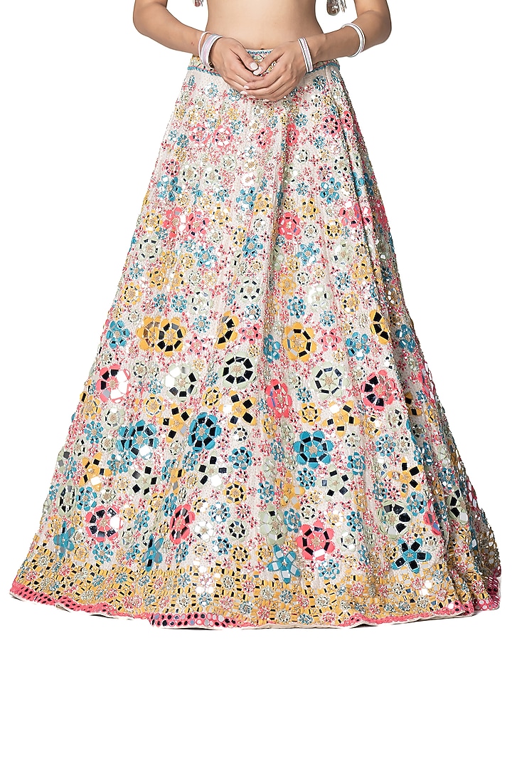 Beige Raw Silk Embroidered Bridal Lehenga Set by Abhinav Mishra at Pernia's Pop Up Shop