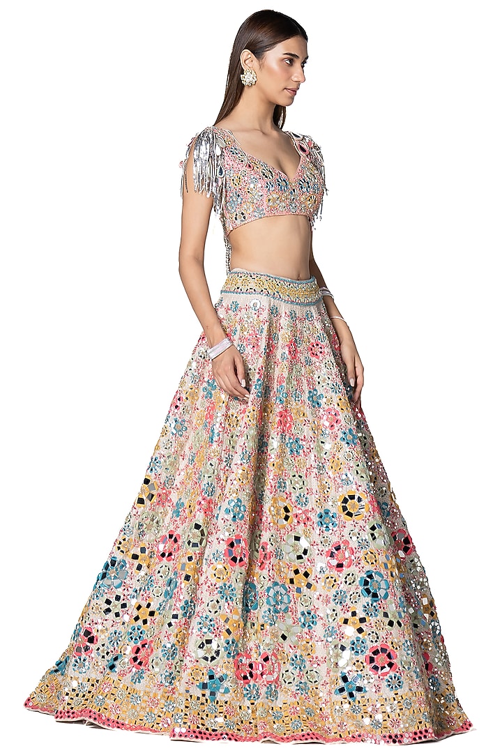 Beige Raw Silk Embroidered Bridal Lehenga Set by Abhinav Mishra at Pernia's Pop Up Shop