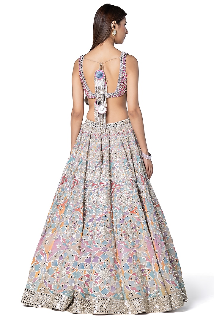 Multi-Colored Chanderi Printed & Embroidered Bridal Lehenga Set by Abhinav Mishra at Pernia's Pop Up Shop