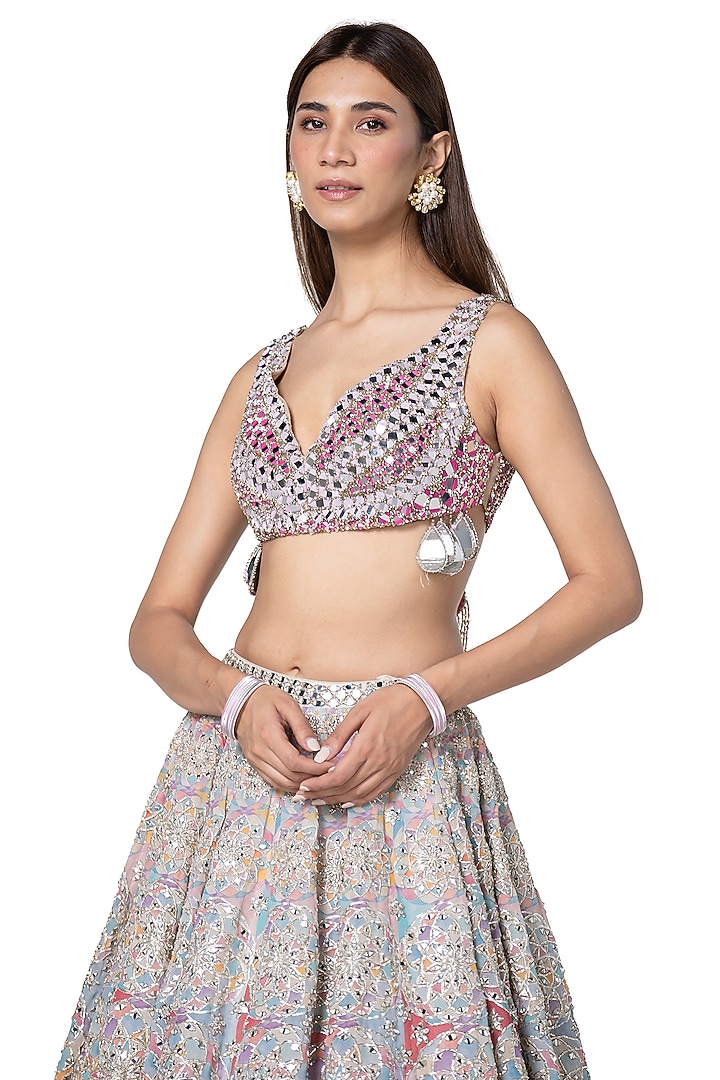 Multi-Colored Chanderi Printed & Embroidered Bridal Lehenga Set by Abhinav Mishra at Pernia's Pop Up Shop