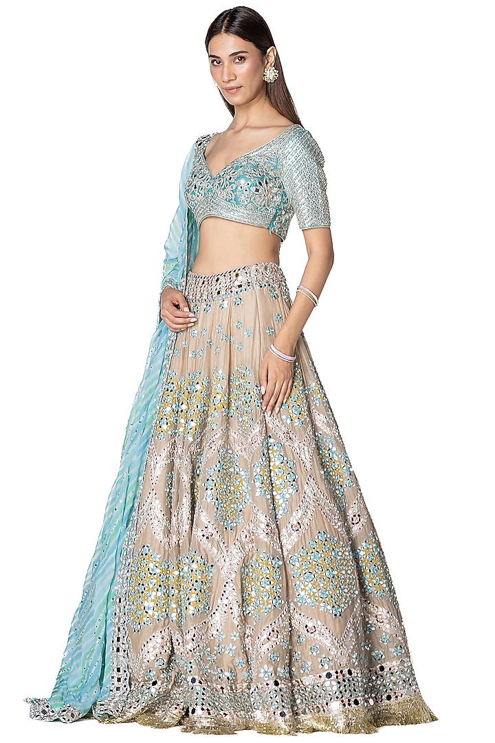 Grey Chanderi Embellished Bridal Lehenga Set by Abhinav Mishra at Pernia's Pop Up Shop