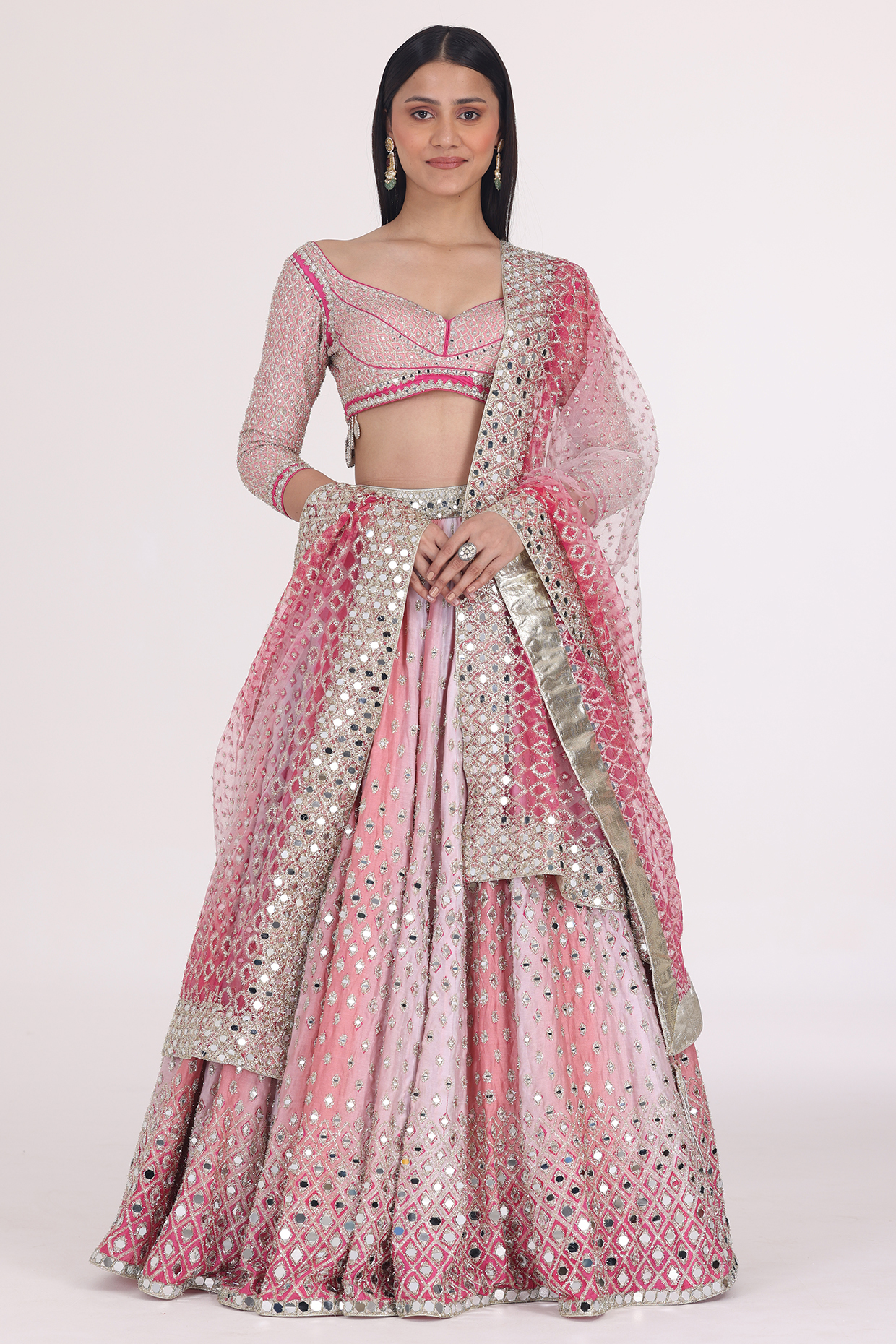 Pastel Pink Chanderi Printed Bridal Lehenga Set by Abhinav Mishra at Pernia's Pop Up Shop