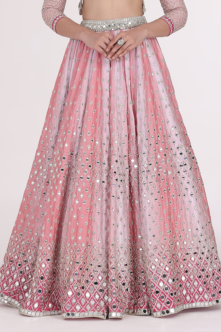 Pastel Pink Chanderi Printed Bridal Lehenga Set by Abhinav Mishra at Pernia's Pop Up Shop