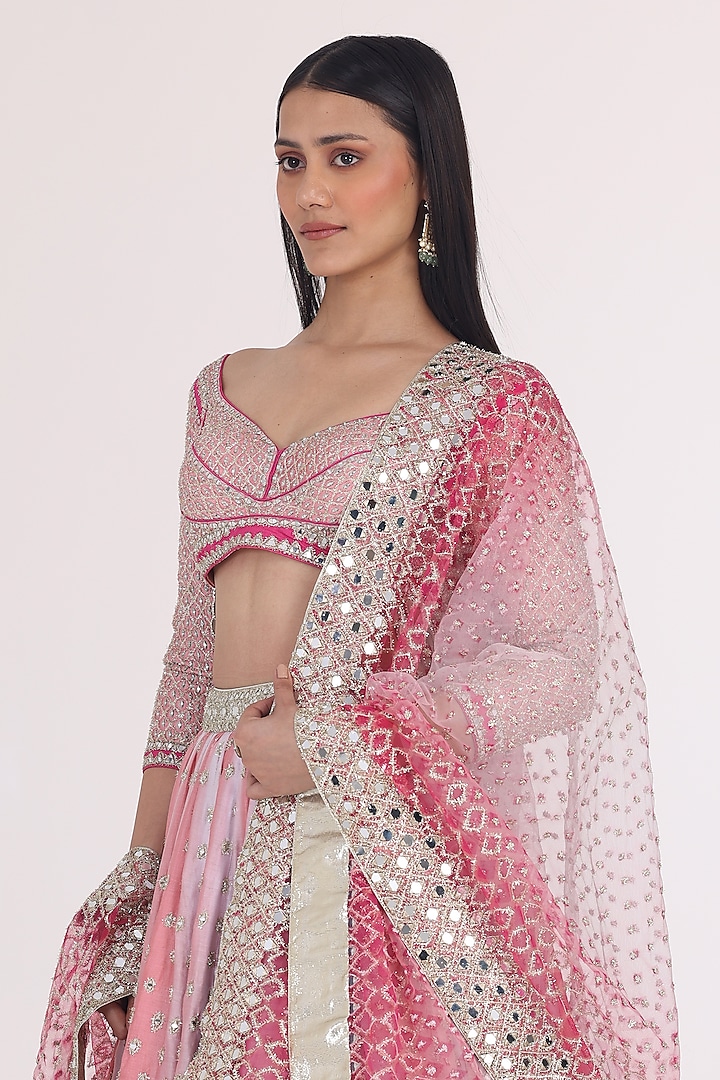 Pastel Pink Chanderi Printed Bridal Lehenga Set by Abhinav Mishra at Pernia's Pop Up Shop