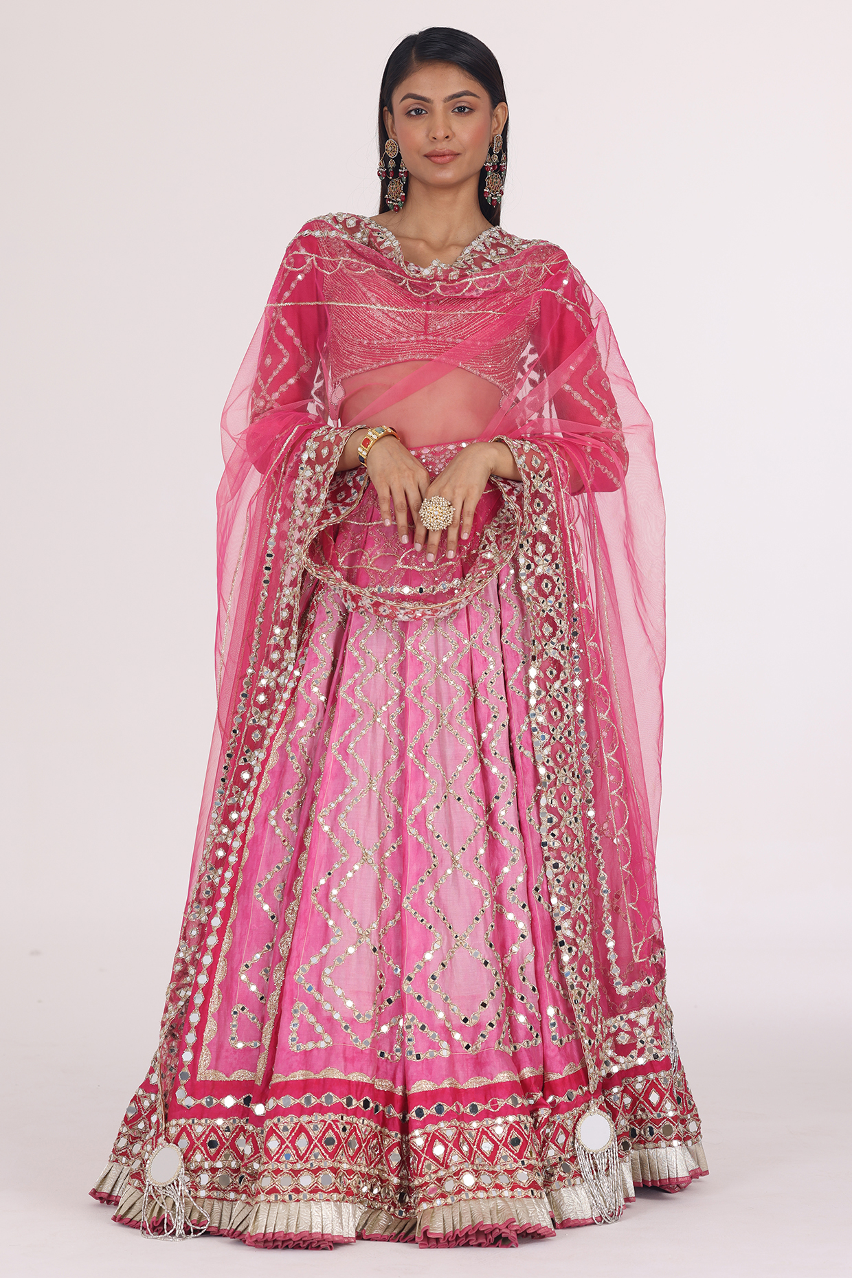 Pastel Pink Chanderi Printed Bridal Lehenga Set by Abhinav Mishra at Pernia's Pop Up Shop