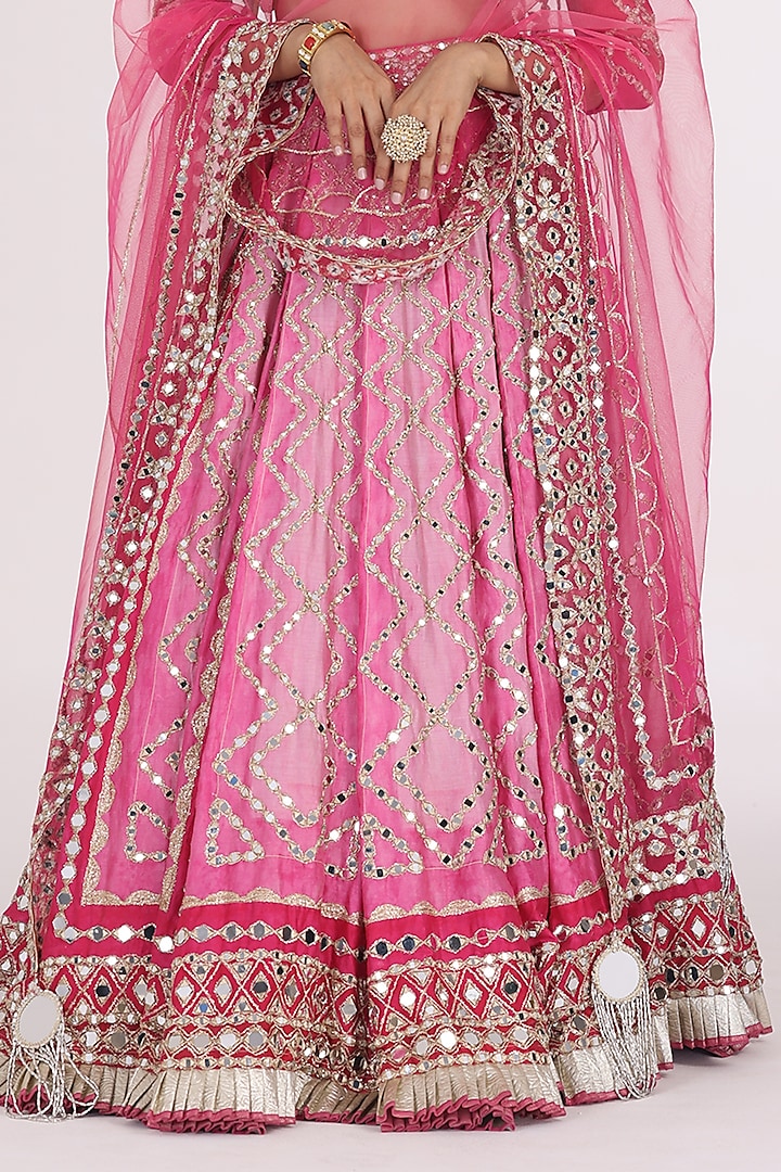 Pastel Pink Chanderi Printed Bridal Lehenga Set by Abhinav Mishra at Pernia's Pop Up Shop