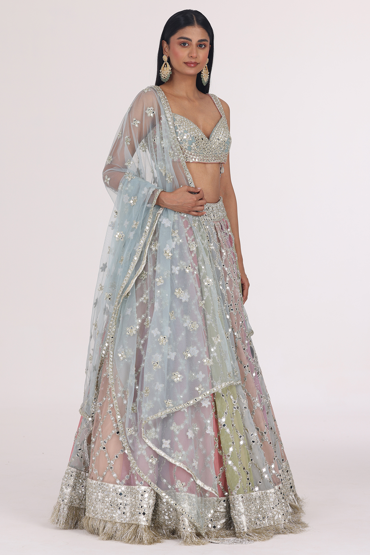 Multi-Colored Net Bridal Lehenga Set by Abhinav Mishra at Pernia's Pop Up Shop