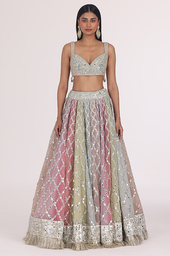 Multi-Colored Net Bridal Lehenga Set by Abhinav Mishra at Pernia's Pop Up Shop