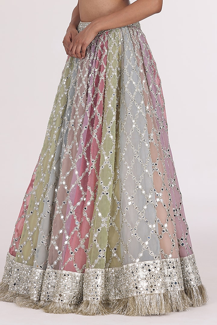Multi-Colored Net Bridal Lehenga Set by Abhinav Mishra at Pernia's Pop Up Shop