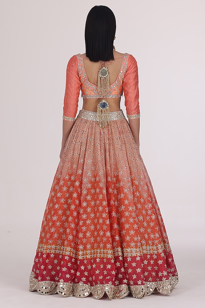 Peach & Orange Organza Printed Bridal Lehenga Set by Abhinav Mishra at Pernia's Pop Up Shop