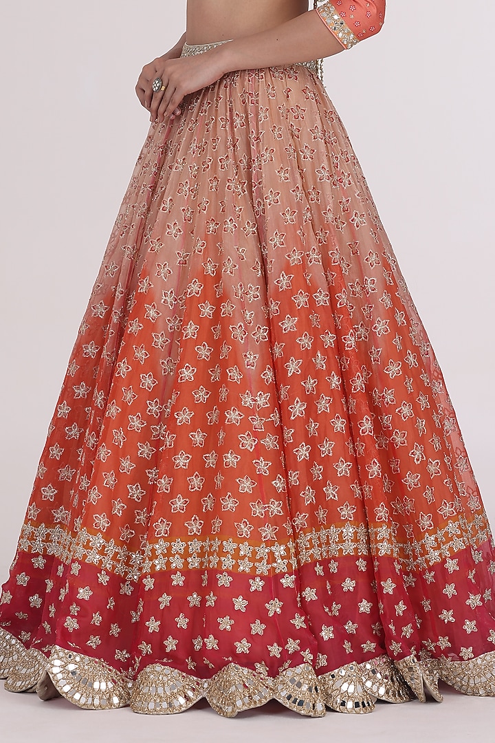 Peach & Orange Organza Printed Bridal Lehenga Set by Abhinav Mishra at Pernia's Pop Up Shop
