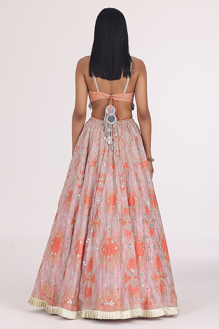 Peach & Soft Pink Chanderi Printed Bridal Lehenga Set by Abhinav Mishra at Pernia's Pop Up Shop