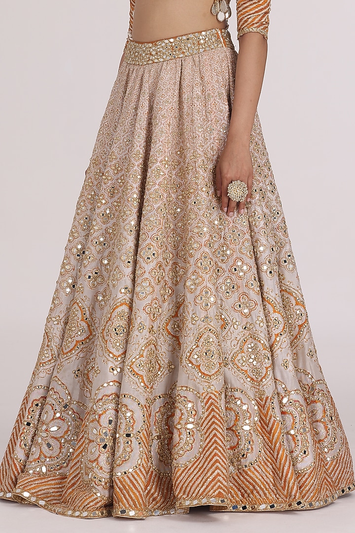 Beige Chanderi Printed Bridal Lehenga Set by Abhinav Mishra at Pernia's Pop Up Shop