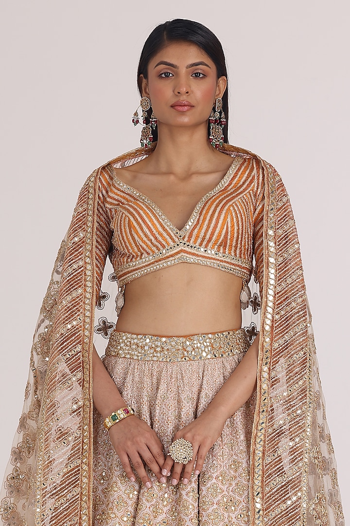 Beige Chanderi Printed Bridal Lehenga Set by Abhinav Mishra at Pernia's Pop Up Shop