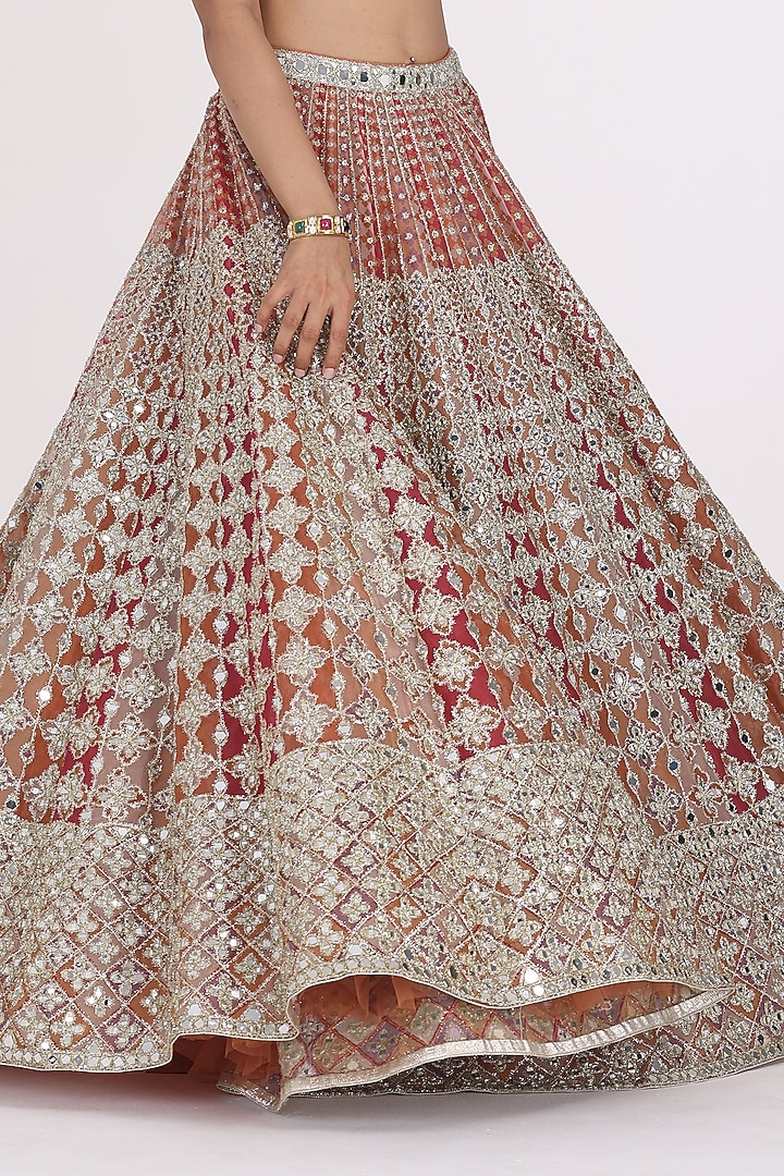 Multi-Colored Net Embroidered Bridal Lehenga Set by Abhinav Mishra at Pernia's Pop Up Shop