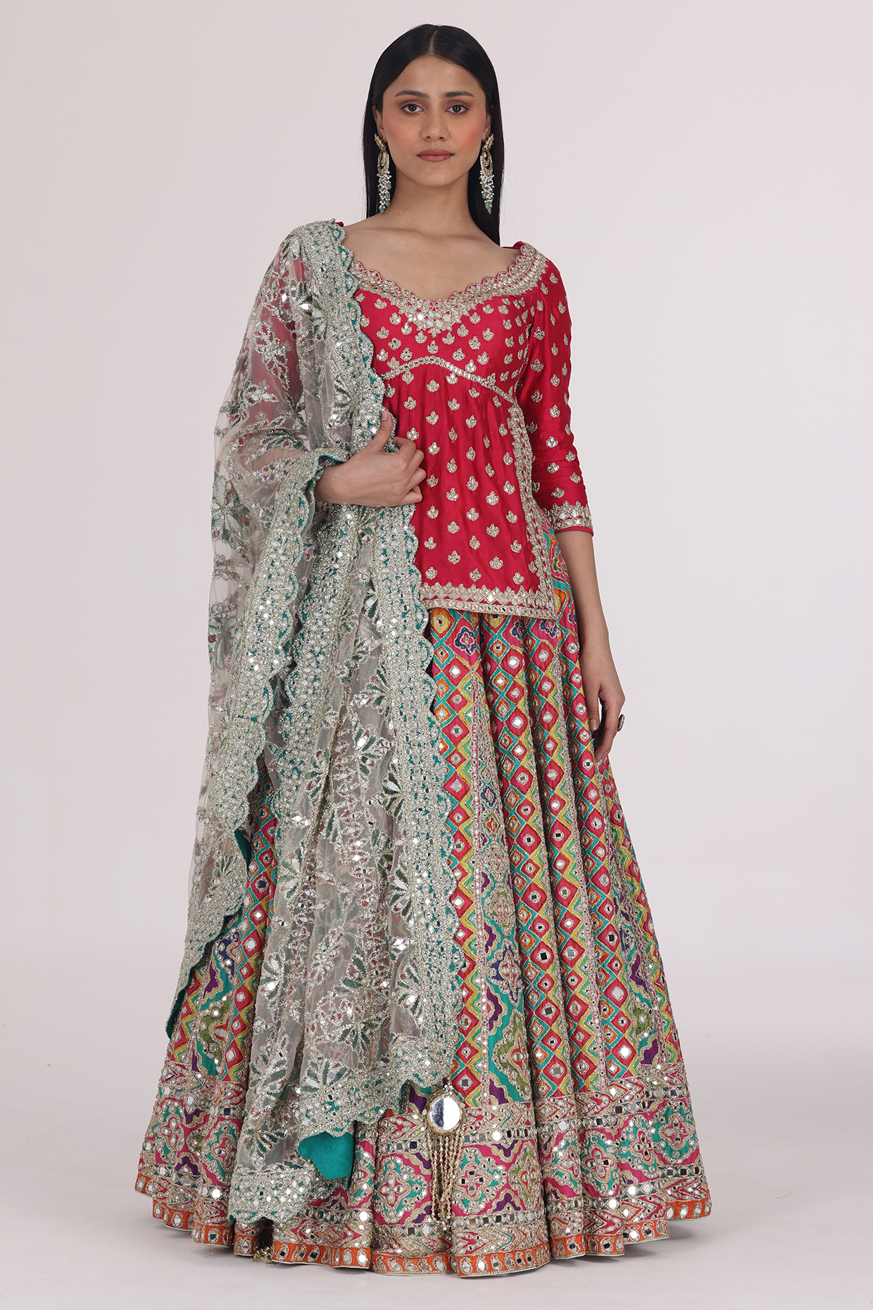 Multi-Colored Chanderi Printed Bridal Lehenga Set by Abhinav Mishra at Pernia's Pop Up Shop