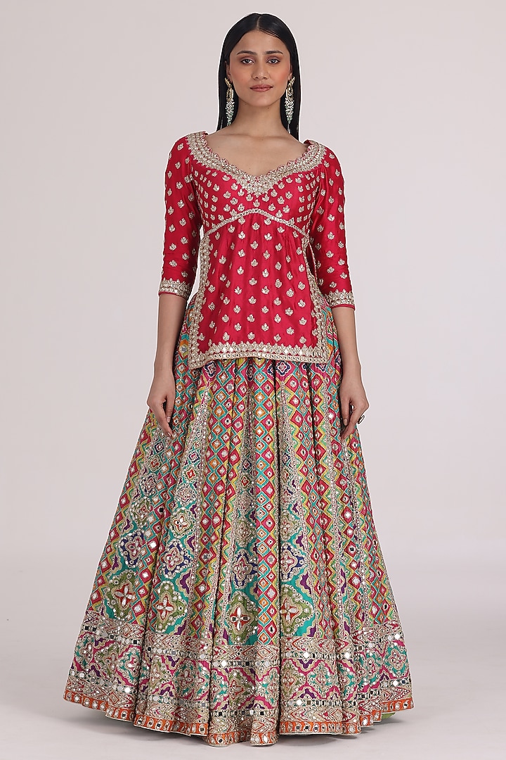 Multi-Colored Chanderi Printed Bridal Lehenga Set by Abhinav Mishra at Pernia's Pop Up Shop