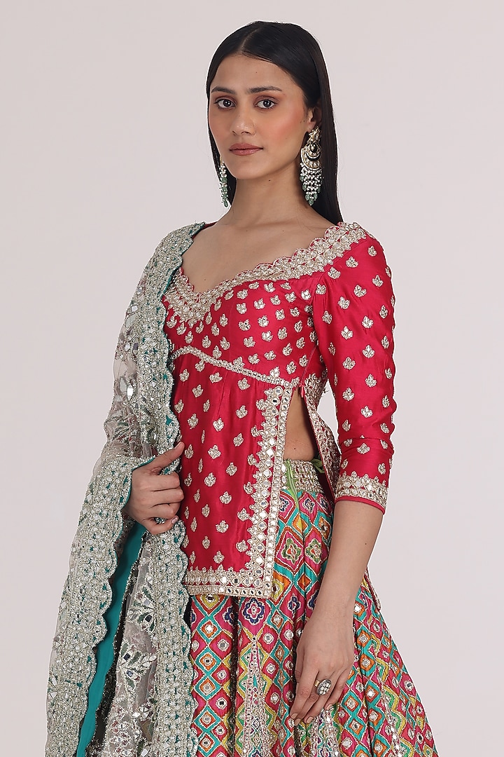 Multi-Colored Chanderi Printed Bridal Lehenga Set by Abhinav Mishra at Pernia's Pop Up Shop