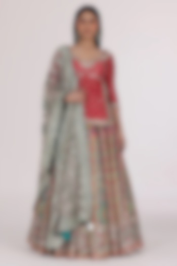 Multi-Colored Chanderi Gota Embroidered Bridal Lehenga Set by Abhinav Mishra at Pernia's Pop Up Shop