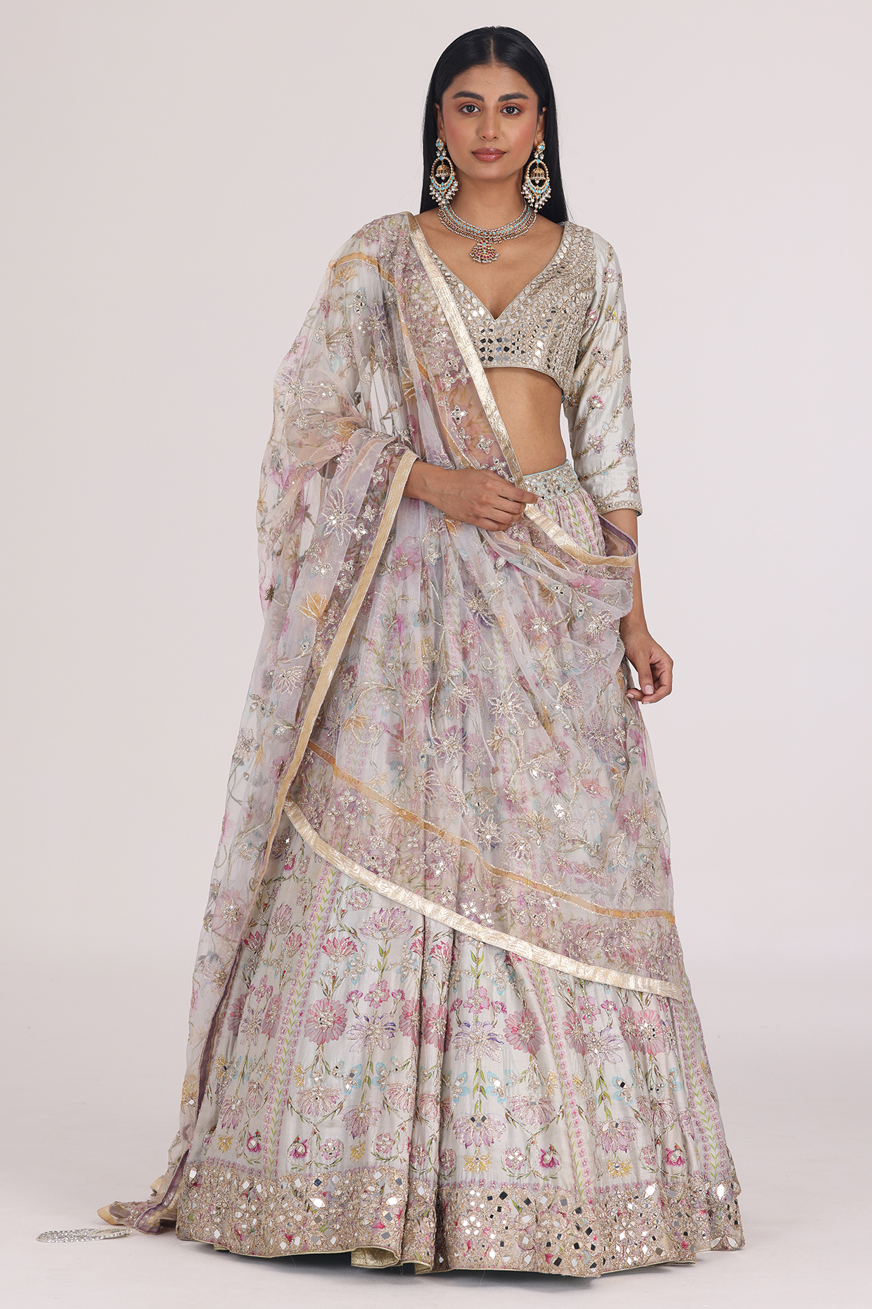 Multi-Colored Chanderi Printed Bridal Lehenga Set by Abhinav Mishra at Pernia's Pop Up Shop