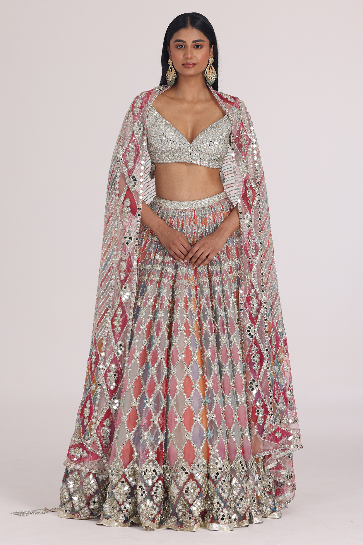 Multi-Colored Net Printed Bridal Lehenga Set by Abhinav Mishra at Pernia's Pop Up Shop