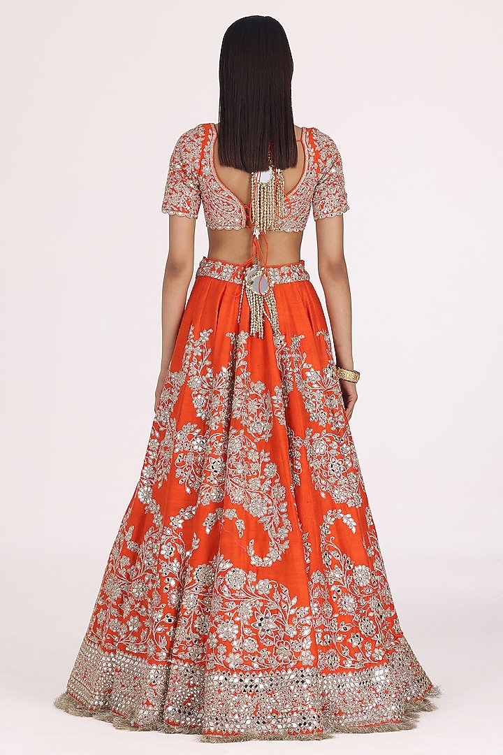 Amber Chanderi Gota & Mirror Embellished Bridal Lehenga Set by Abhinav Mishra at Pernia's Pop Up Shop