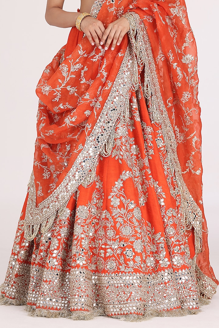 Amber Chanderi Gota & Mirror Embellished Bridal Lehenga Set by Abhinav Mishra at Pernia's Pop Up Shop