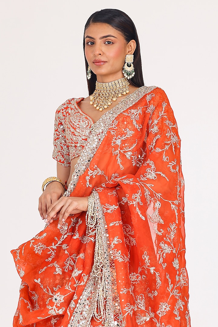 Amber Chanderi Gota & Mirror Embellished Bridal Lehenga Set by Abhinav Mishra at Pernia's Pop Up Shop