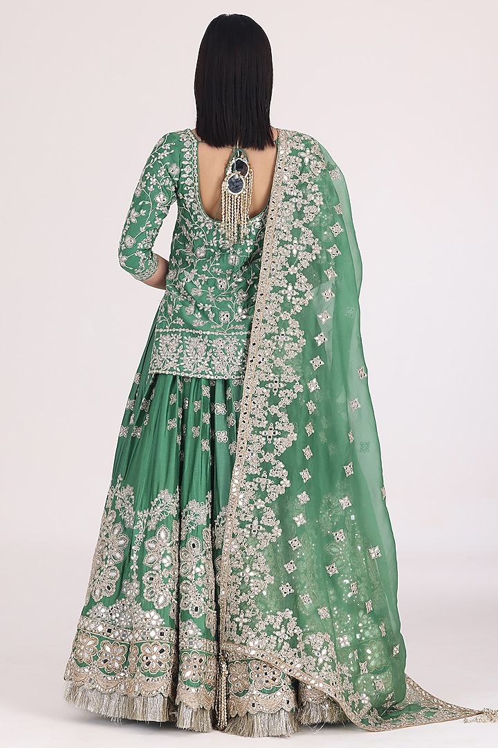 Emerald Green Chanderi Mirror Work Bridal Lehenga Set by Abhinav Mishra at Pernia's Pop Up Shop
