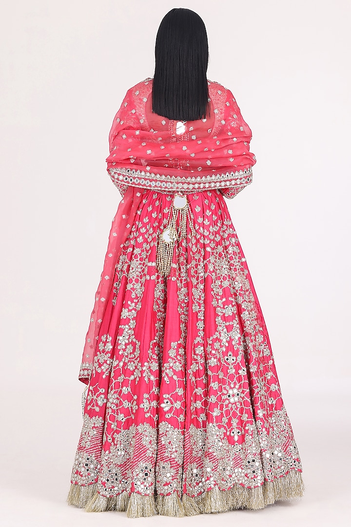 Begum Fuchsia Chanderi Gota & Mirror Embellished Bridal Lehenga Set by Abhinav Mishra at Pernia's Pop Up Shop