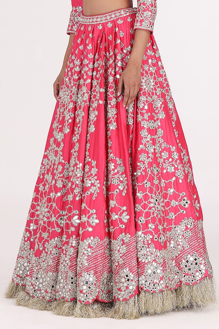 Begum Fuchsia Chanderi Gota & Mirror Embellished Bridal Lehenga Set by Abhinav Mishra at Pernia's Pop Up Shop