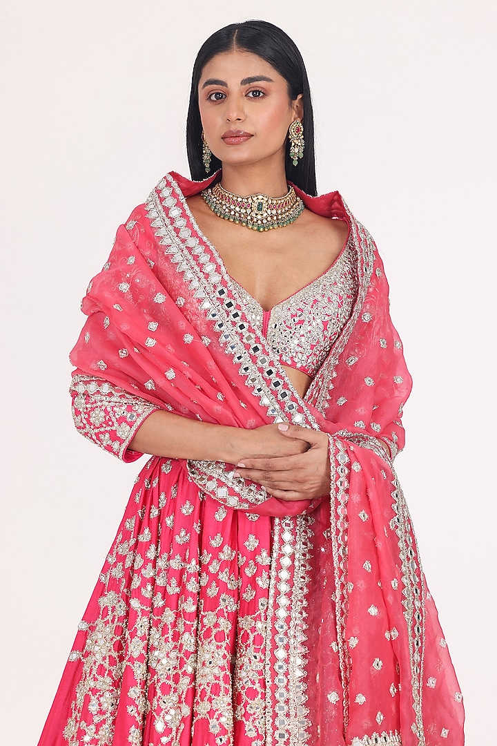 Begum Fuchsia Chanderi Gota & Mirror Embellished Bridal Lehenga Set by Abhinav Mishra at Pernia's Pop Up Shop