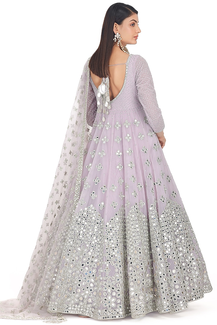 Lilac Net Mirror Embroidered Bridal Anarkali Set by Abhinav Mishra at Pernia's Pop Up Shop