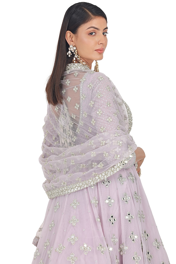 Lilac Net Mirror Embroidered Bridal Anarkali Set by Abhinav Mishra at Pernia's Pop Up Shop