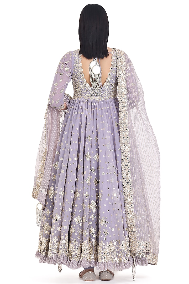 Martini Lilac Mirror Embroidered Bridal Anarkali Set by Abhinav Mishra at Pernia's Pop Up Shop