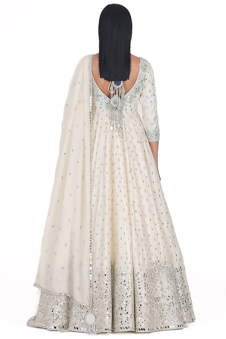 Ivory Chanderi Zari & Mirror Embroidered Bridal Anarkali Set by Abhinav Mishra at Pernia's Pop Up Shop
