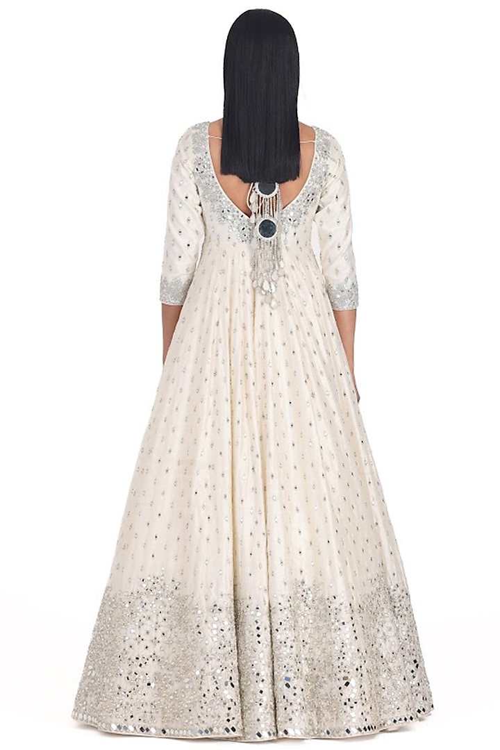Ivory Chanderi Zari & Mirror Embroidered Bridal Anarkali Set by Abhinav Mishra at Pernia's Pop Up Shop